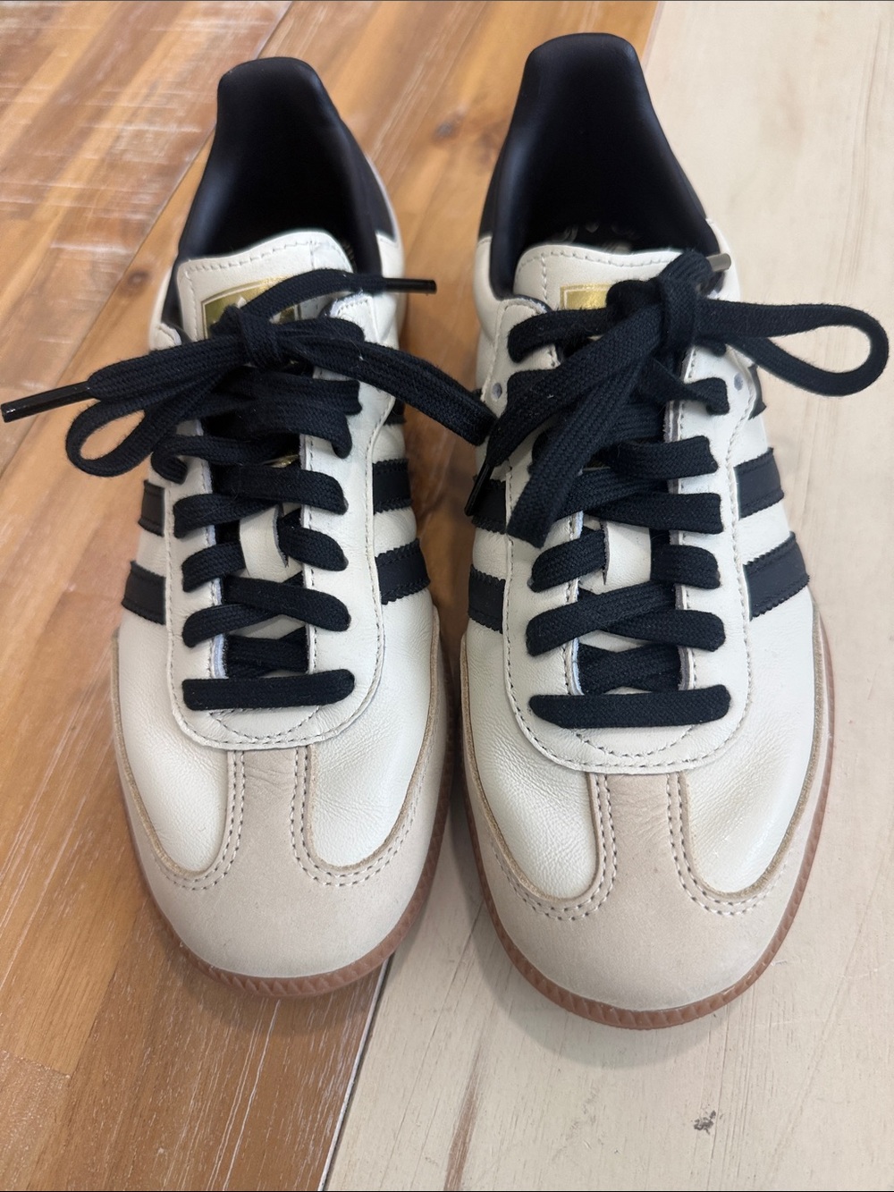 adidas Cream and Black Women's Low-Top Lace-Up Sneakers with Gum Sole